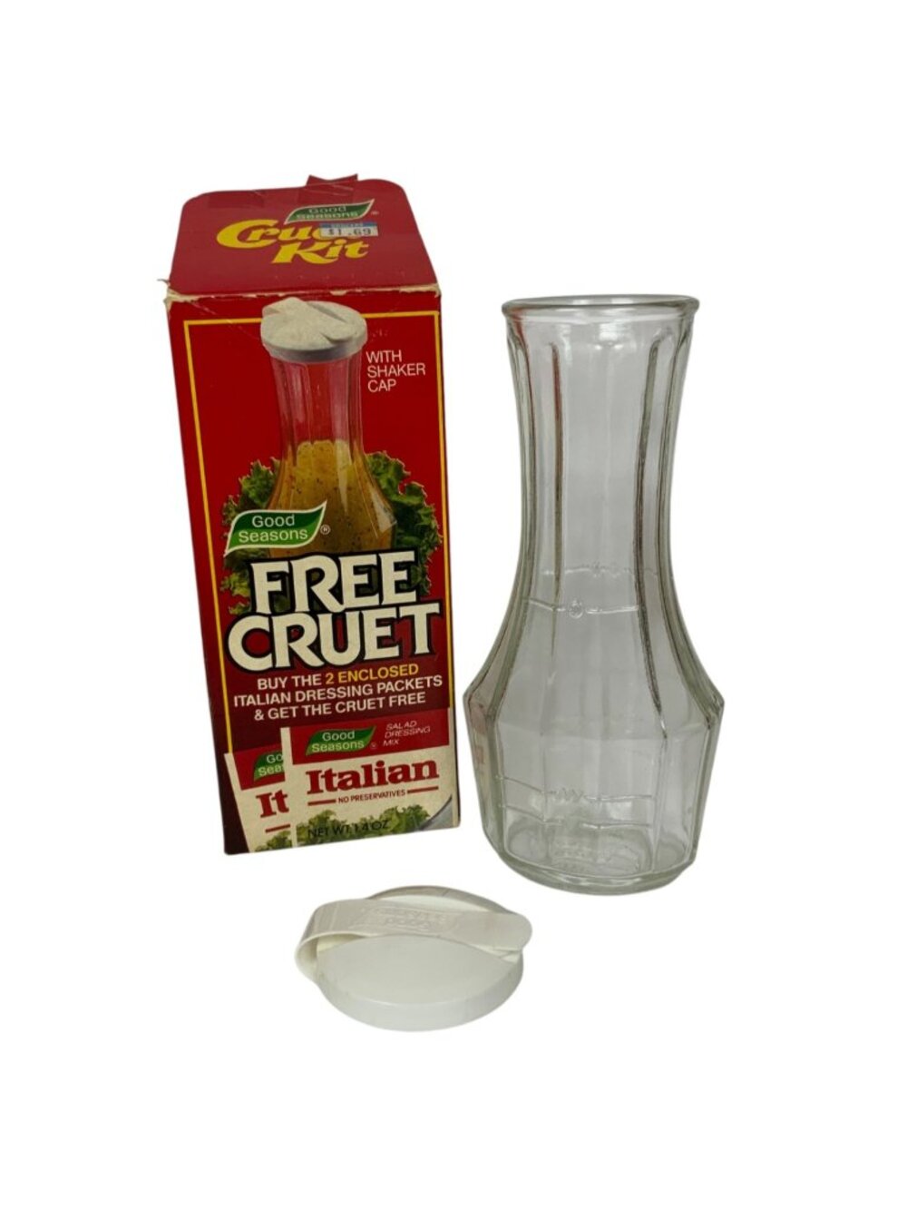 Good Seasons Italian Salad Dressing Glass Cruet Shaker Top Original Box Vintage